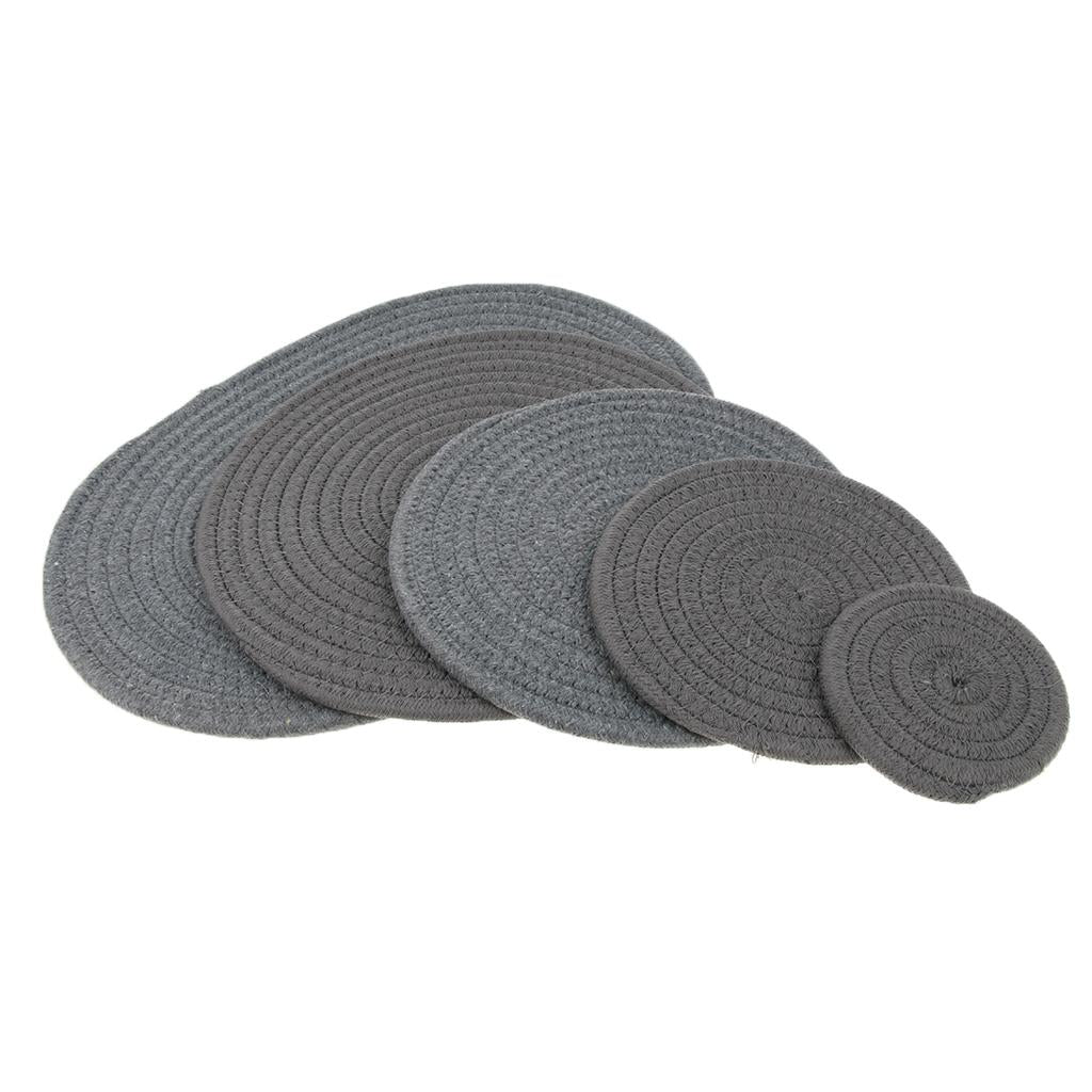 11cm Cotton Braided Round Table Placemat Heat Resistant Mat Coal