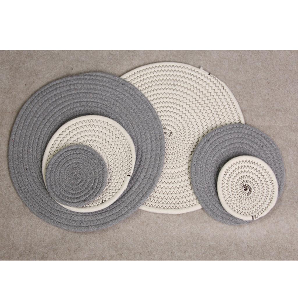 11cm Cotton Braided Round Table Placemat Heat Resistant Mat Coal