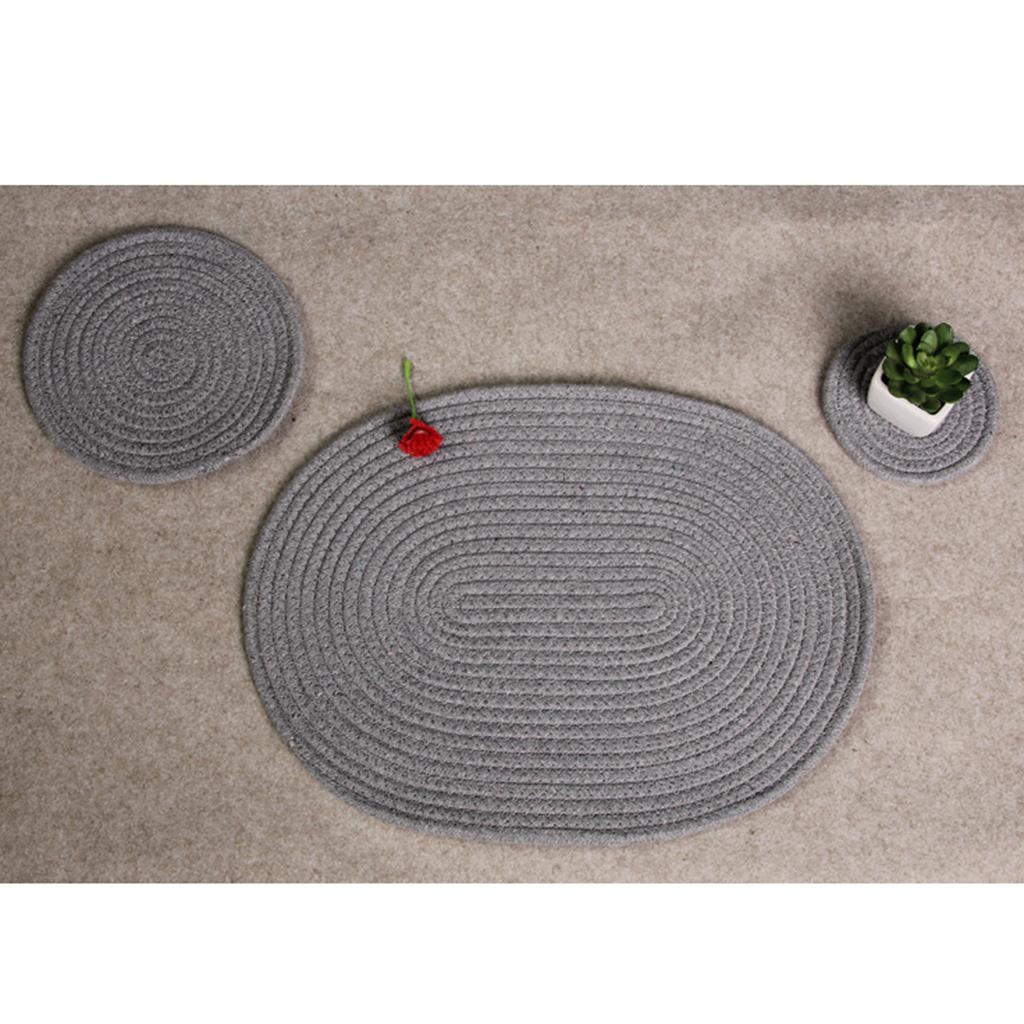 11cm Cotton Braided Round Table Placemat Heat Resistant Mat Coal