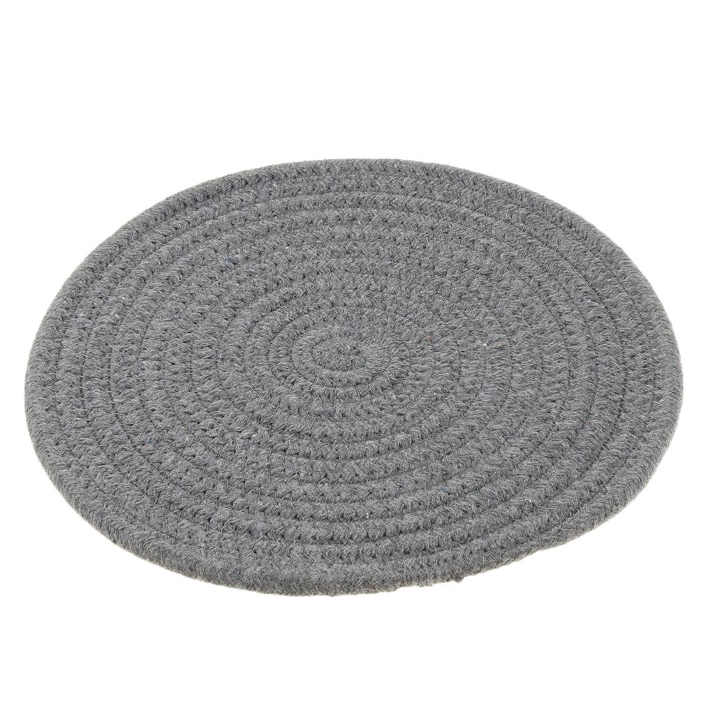 24cm Cotton Braided Round Table Placemat Thermal Insulation Mat Dark Grey