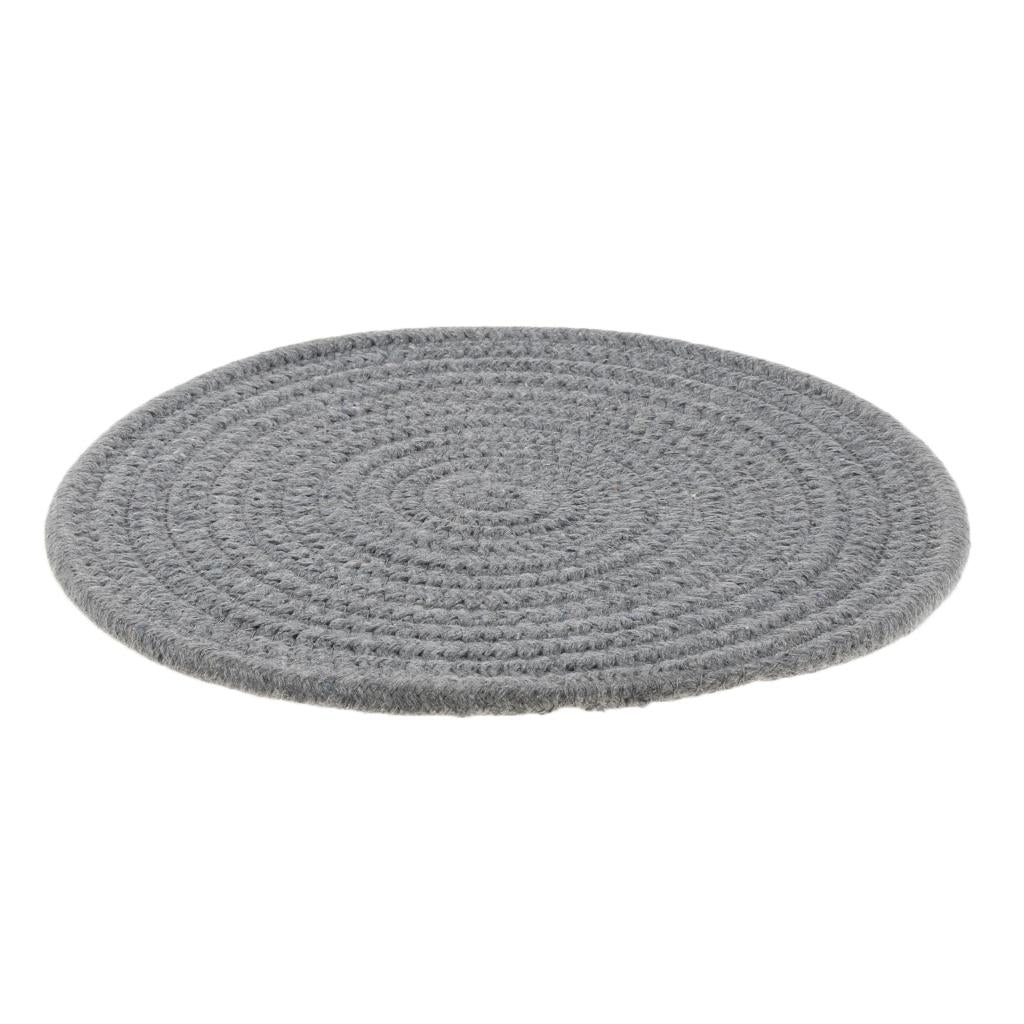 24cm Cotton Braided Round Table Placemat Thermal Insulation Mat Dark Grey