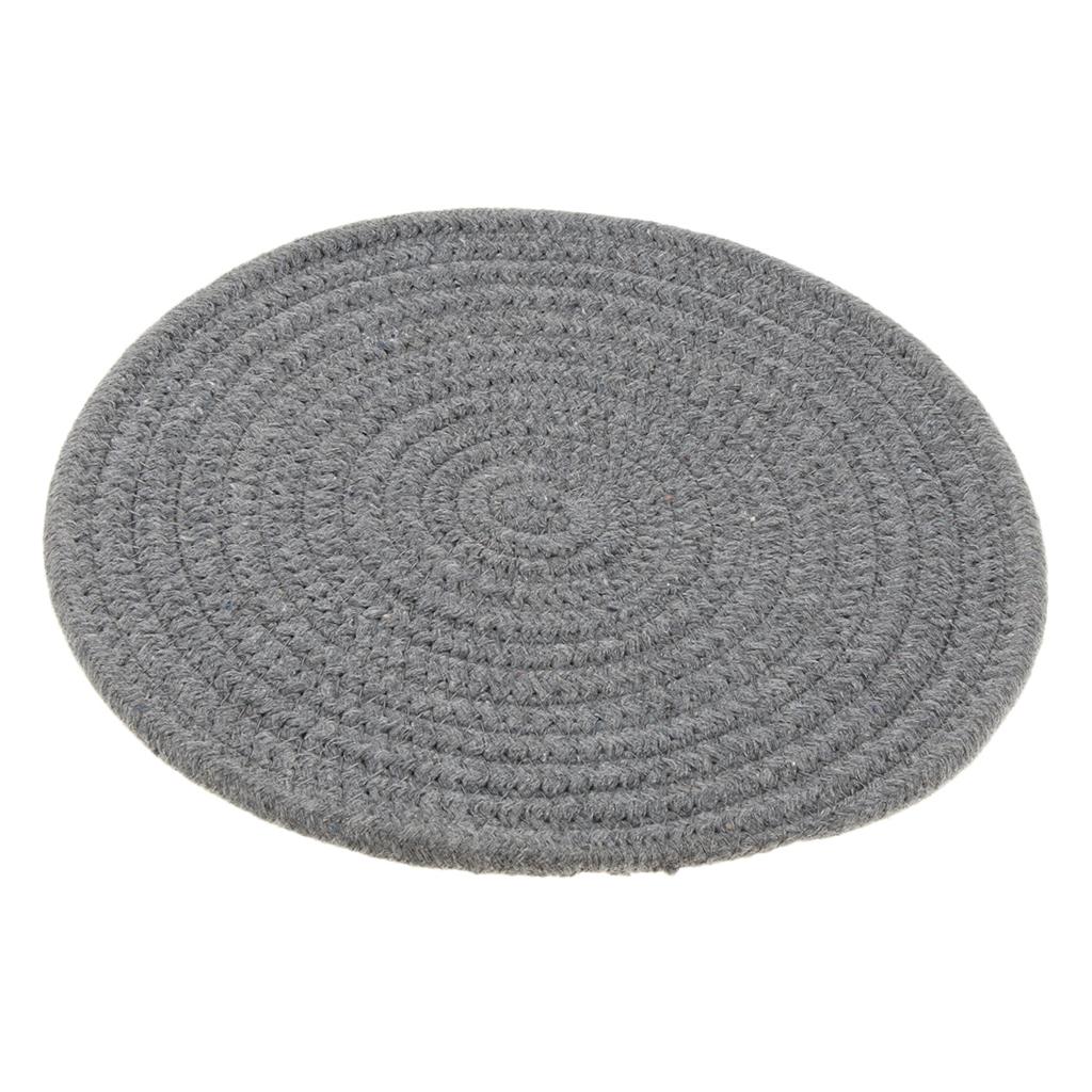 24cm Cotton Braided Round Table Placemat Thermal Insulation Mat Dark Grey