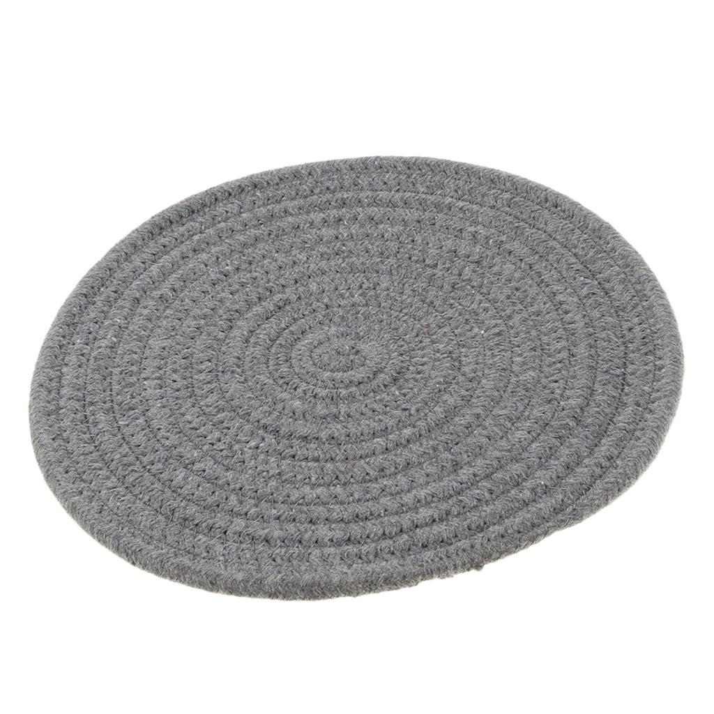 24cm Cotton Braided Round Table Placemat Thermal Insulation Mat Dark Grey