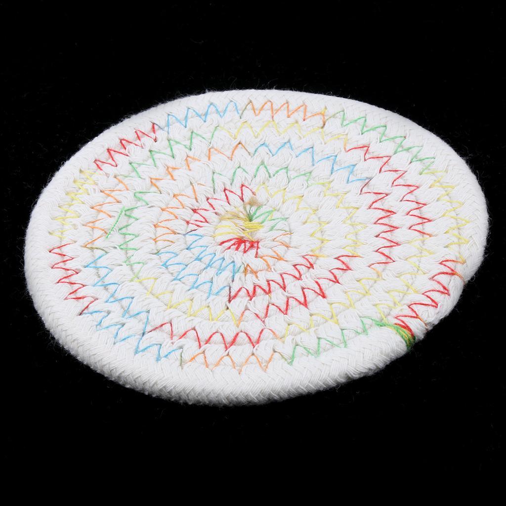 11cm Cotton Braided Round Table Placemat Heat Resistant Mat Multi-colored