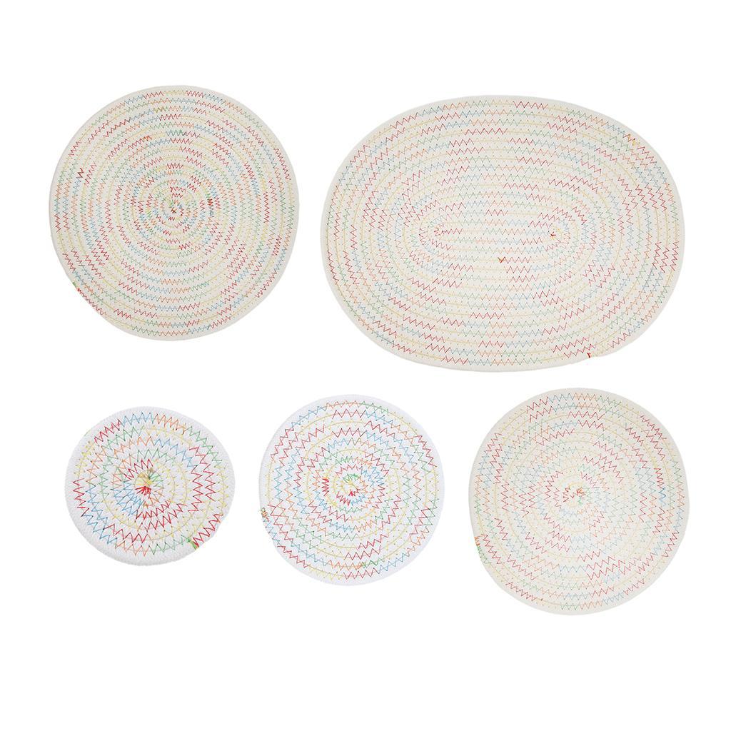 11cm Cotton Braided Round Table Placemat Heat Resistant Mat Multi-colored