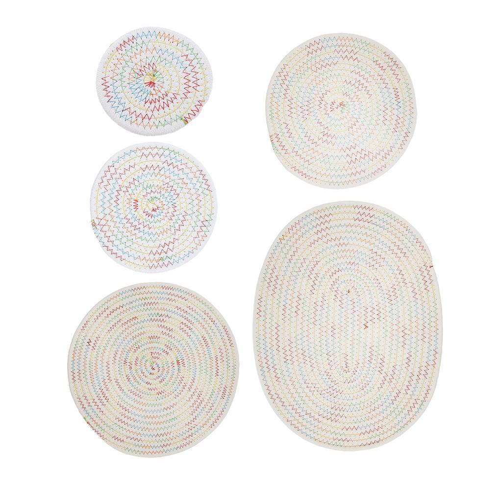 11cm Cotton Braided Round Table Placemat Heat Resistant Mat Multi-colored