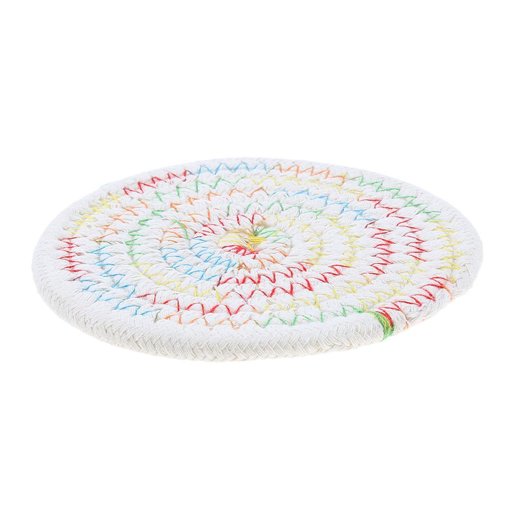 11cm Cotton Braided Round Table Placemat Heat Resistant Mat Multi-colored