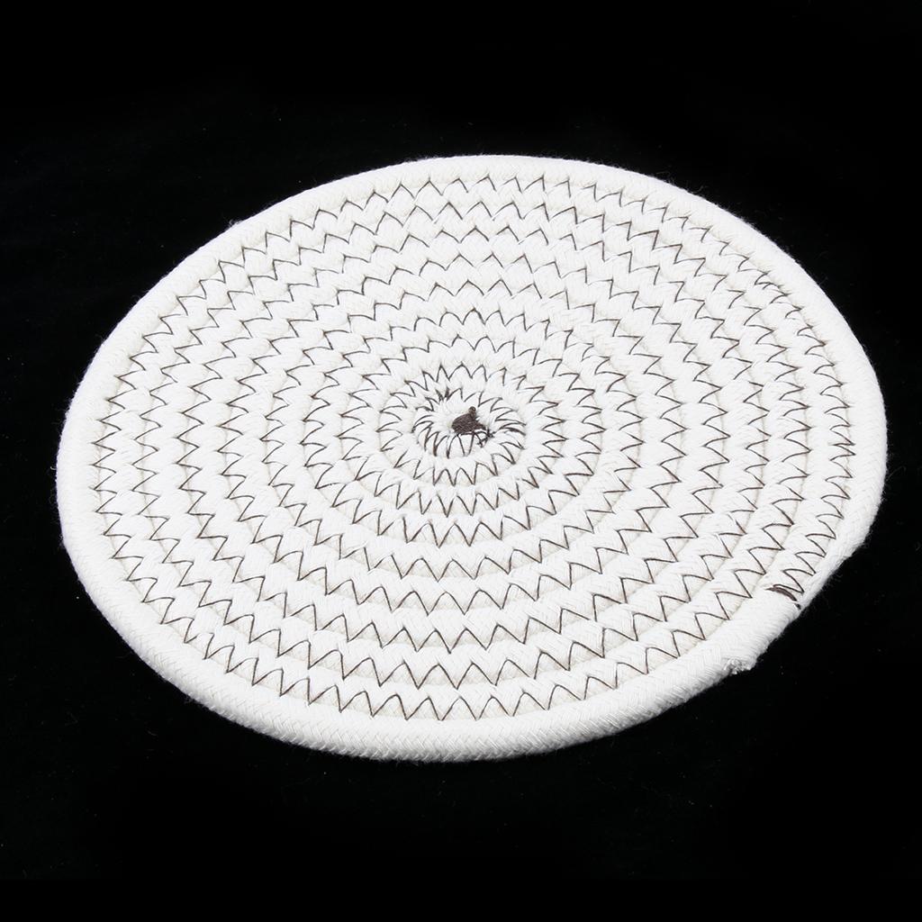 18cm Cotton Braided Round Table Placemat Thermal Insulation Mat Dark White