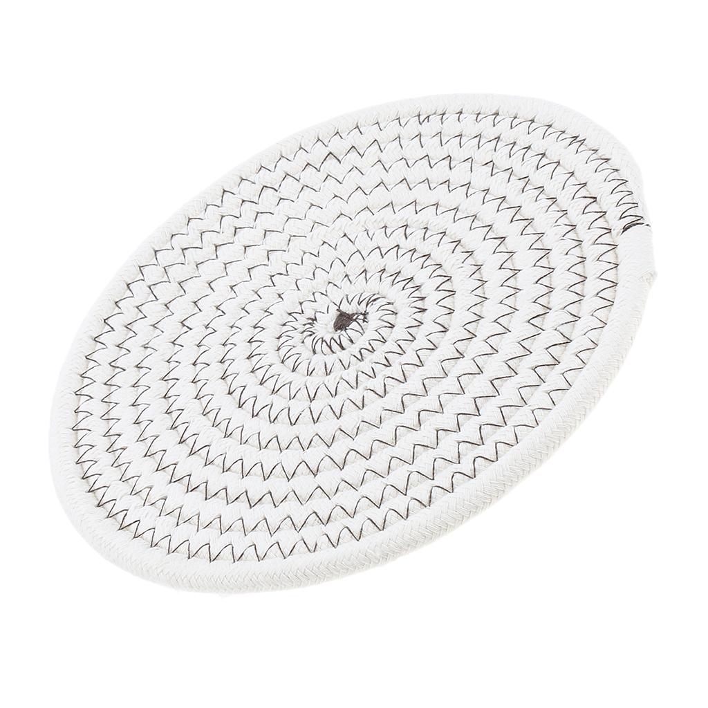 18cm Cotton Braided Round Table Placemat Thermal Insulation Mat Dark White