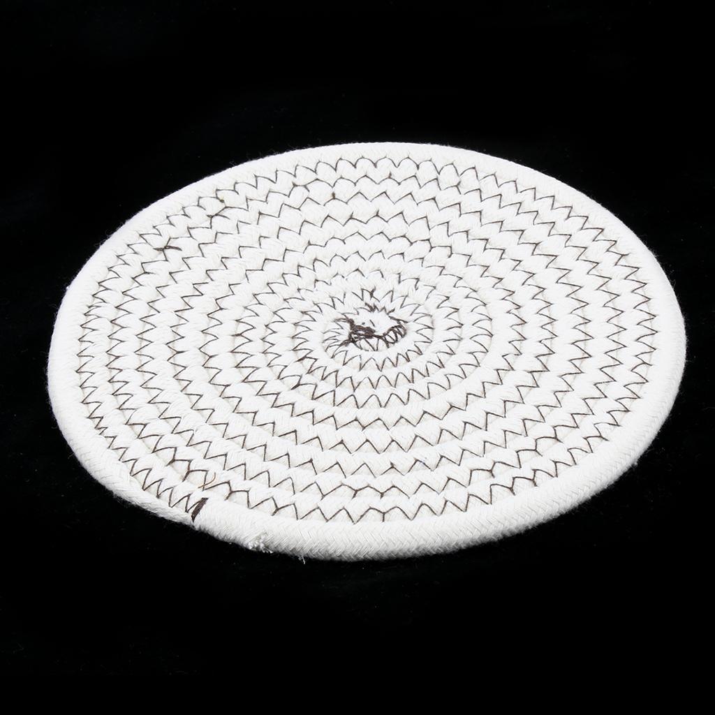 18cm Cotton Braided Round Table Placemat Thermal Insulation Mat Dark White