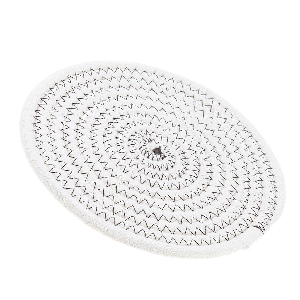 18cm Cotton Braided Round Table Placemat Thermal Insulation Mat Dark White