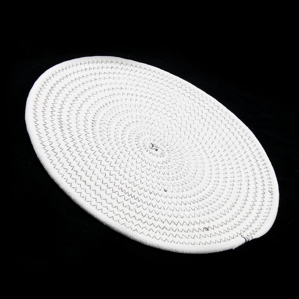 30cm Cotton Braided Round Table Placemat Thermal Insulation Mat Dark White