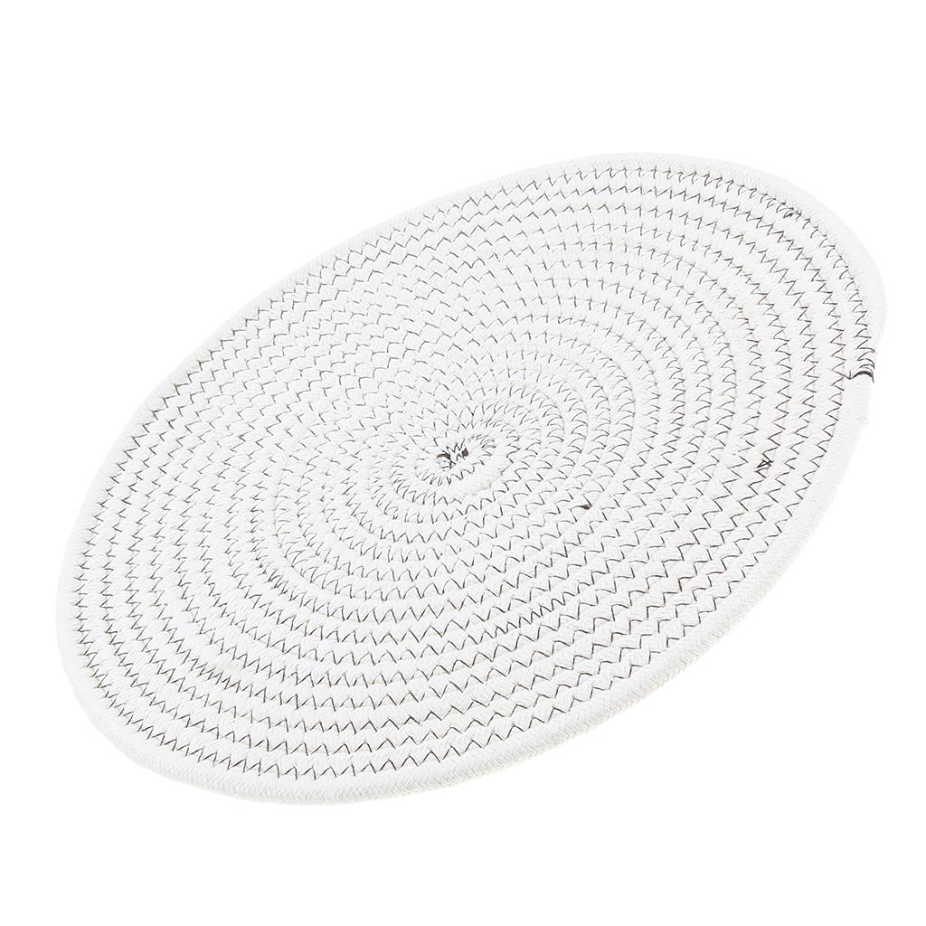 30cm Cotton Braided Round Table Placemat Thermal Insulation Mat Dark White