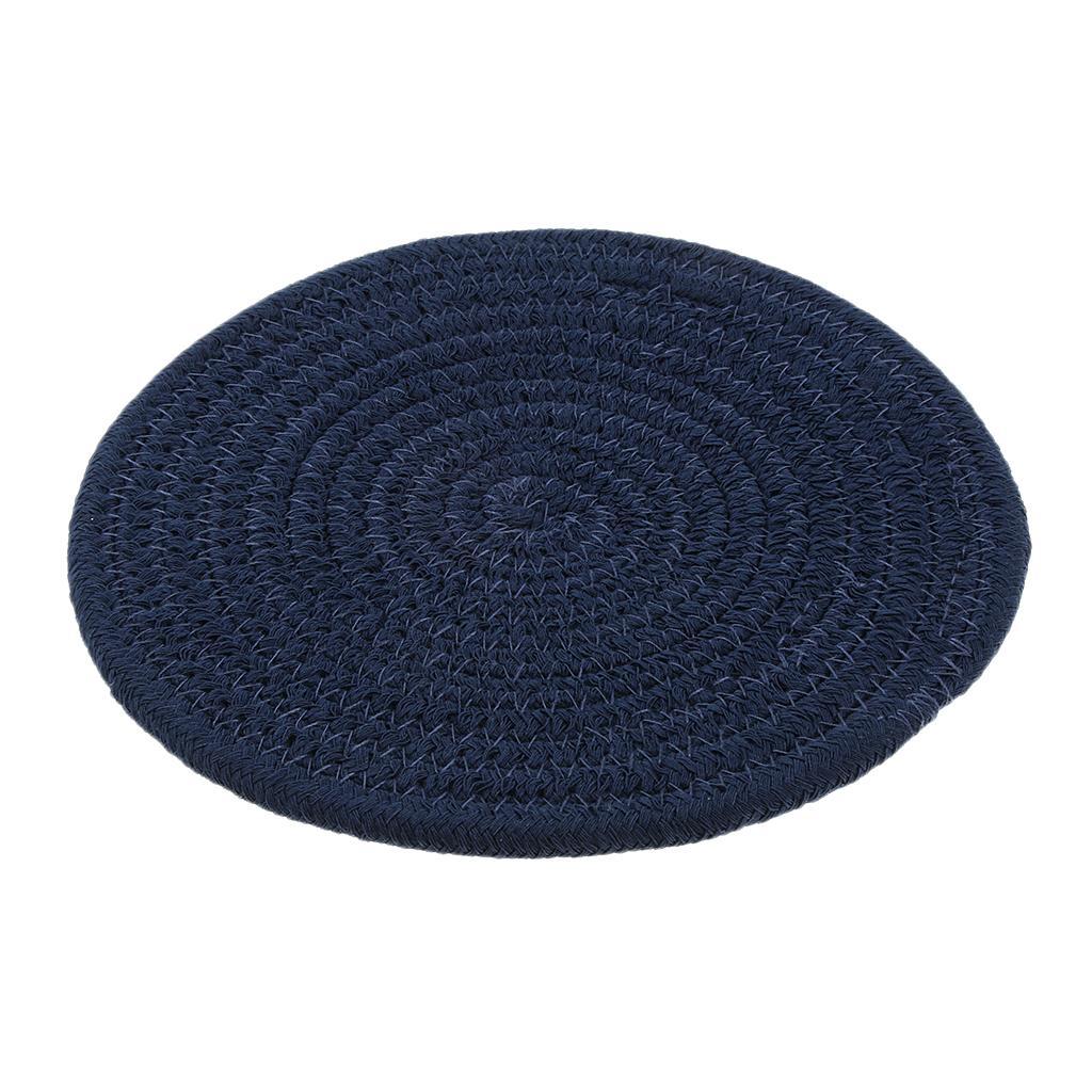 18cm Cotton Braided Round Table Placemat Thermal Insulation Mat Dark Blue