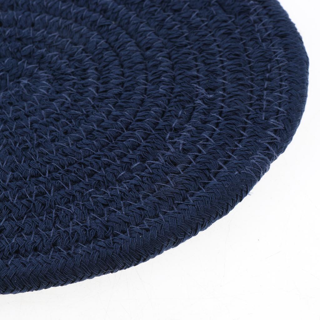 18cm Cotton Braided Round Table Placemat Thermal Insulation Mat Dark Blue