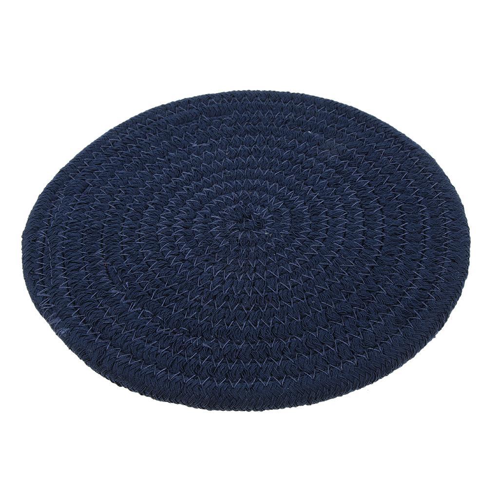 18cm Cotton Braided Round Table Placemat Thermal Insulation Mat Dark Blue