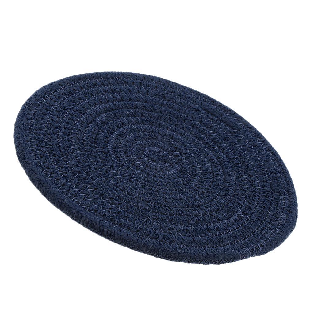 18cm Cotton Braided Round Table Placemat Thermal Insulation Mat Dark Blue