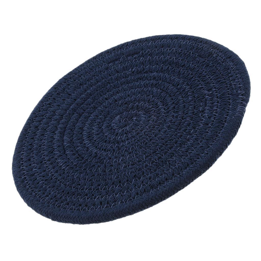 18cm Cotton Braided Round Table Placemat Thermal Insulation Mat Dark Blue