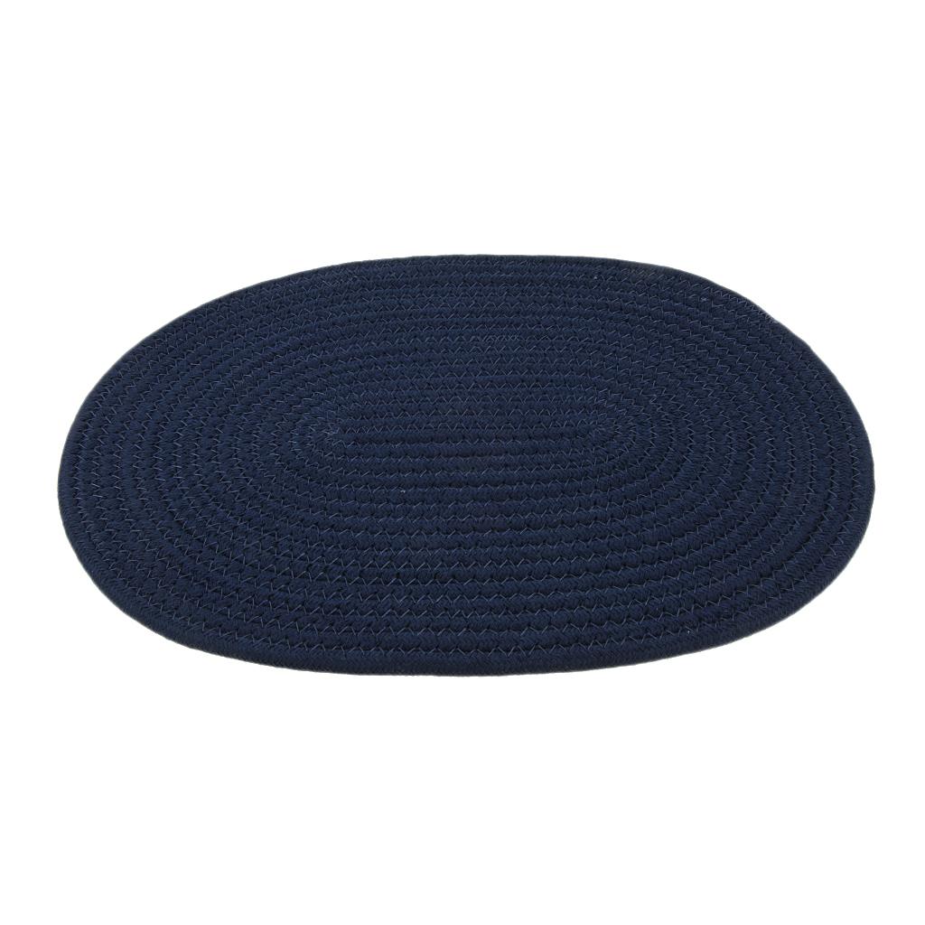 30*40cm Cotton Braided Round Table Placemat Thermal Insulation Mat Dark Blue