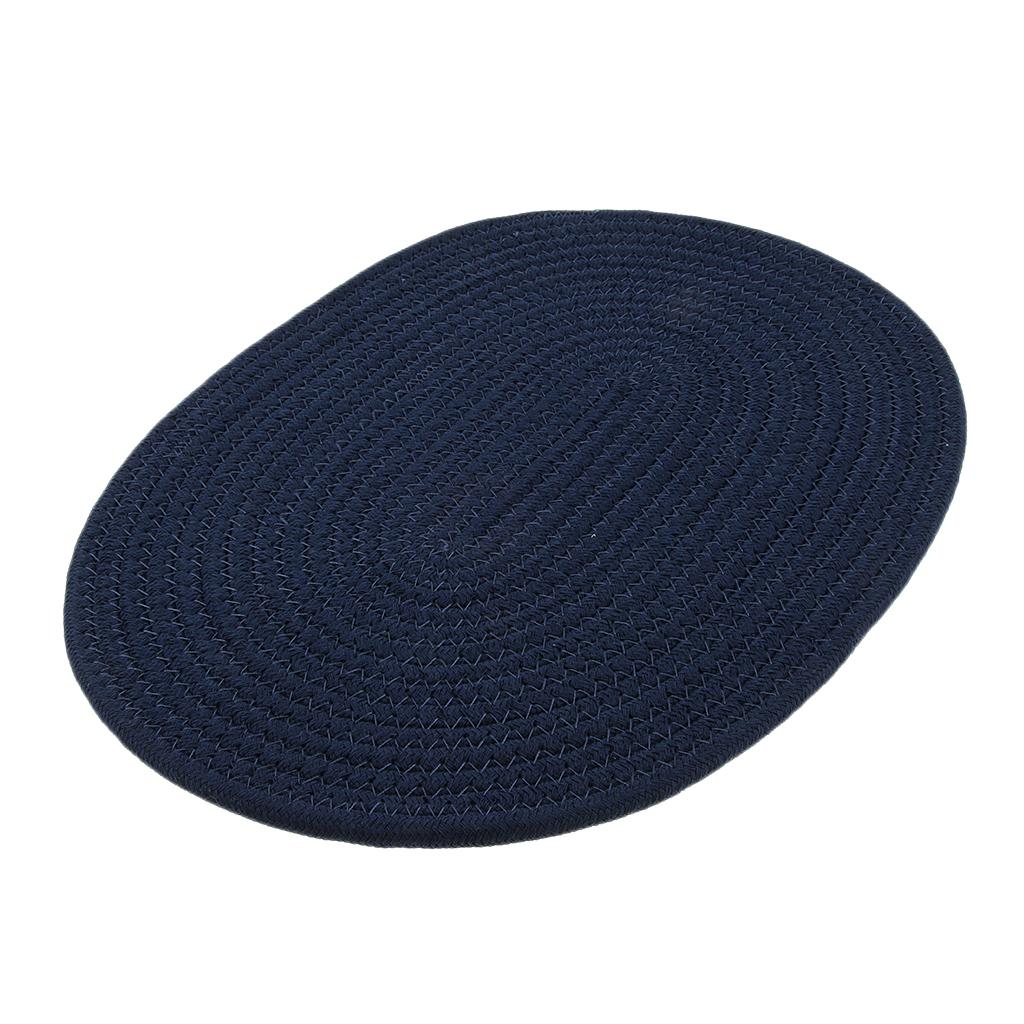 30*40cm Cotton Braided Round Table Placemat Thermal Insulation Mat Dark Blue