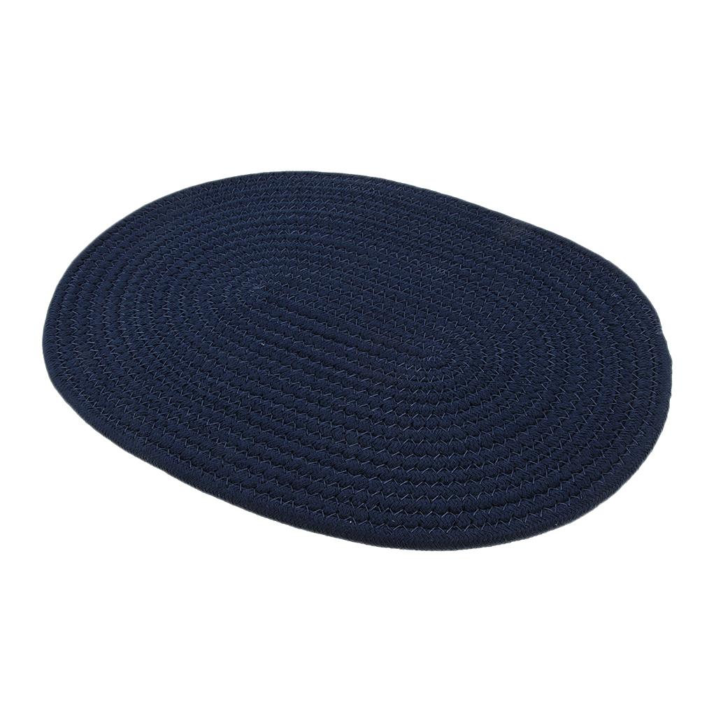 30*40cm Cotton Braided Round Table Placemat Thermal Insulation Mat Dark Blue