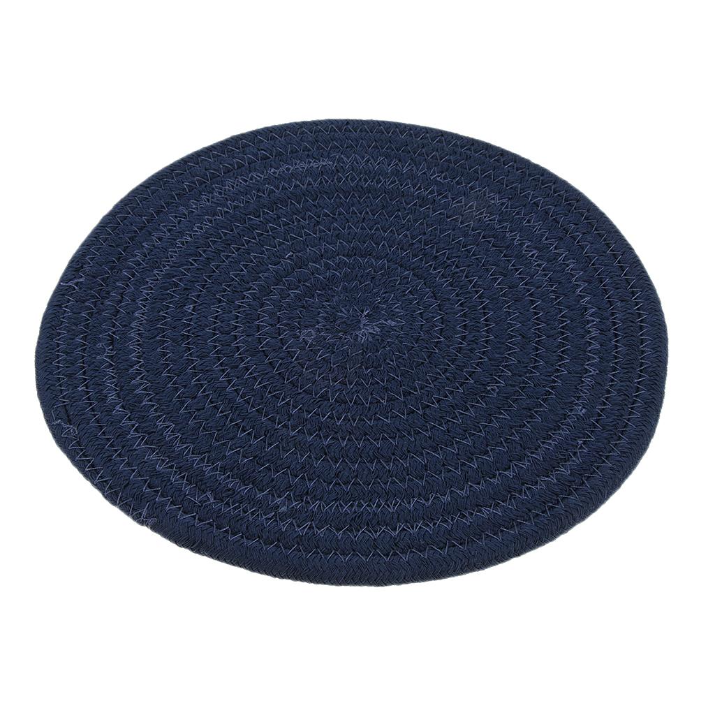 24cm Cotton Braided Round Table Placemat Thermal Insulation Mat Dark Blue