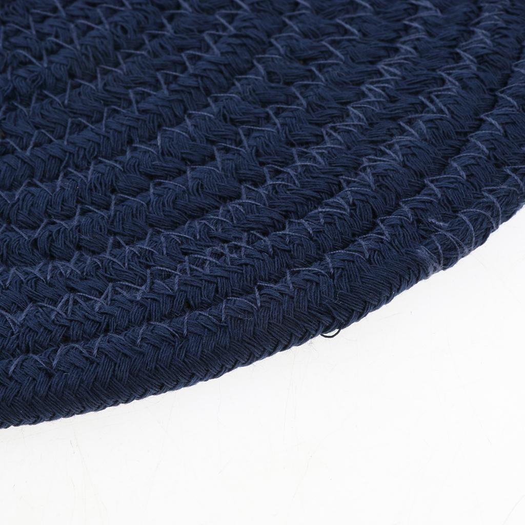 24cm Cotton Braided Round Table Placemat Thermal Insulation Mat Dark Blue