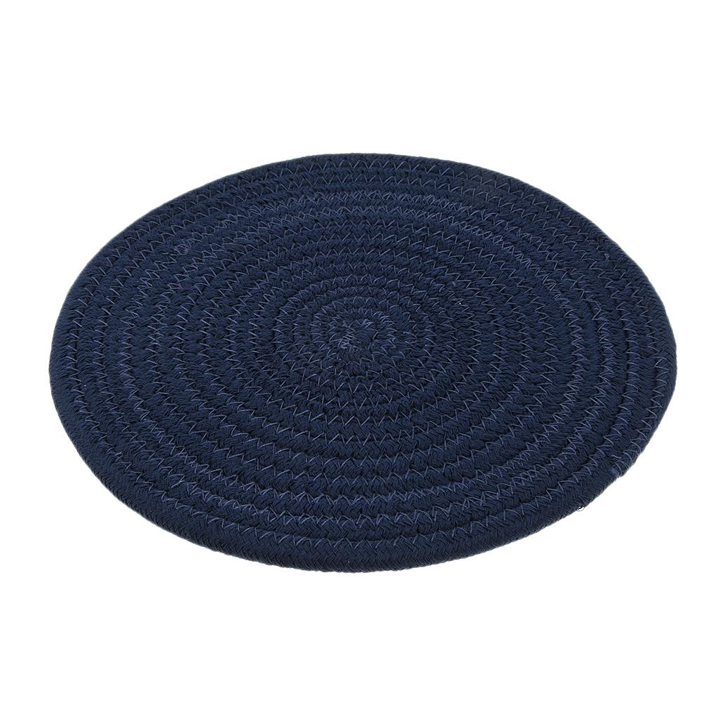 24cm Cotton Braided Round Table Placemat Thermal Insulation Mat Dark Blue