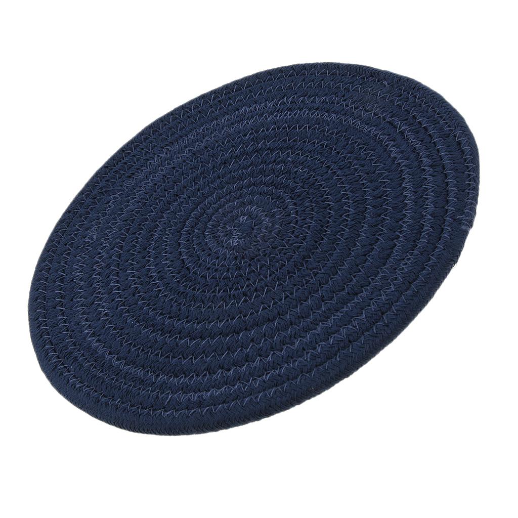 24cm Cotton Braided Round Table Placemat Thermal Insulation Mat Dark Blue