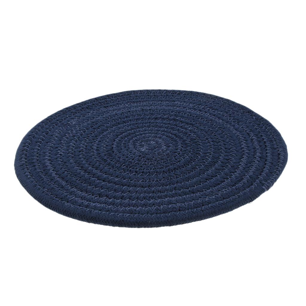 24cm Cotton Braided Round Table Placemat Thermal Insulation Mat Dark Blue