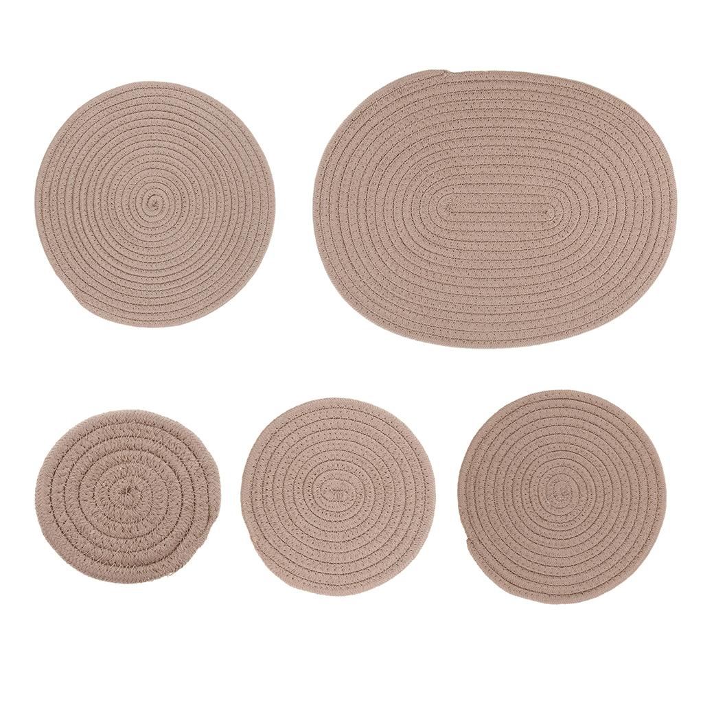 11cm Cotton Braided Round Table Placemat Heat Resistant Mat Beige