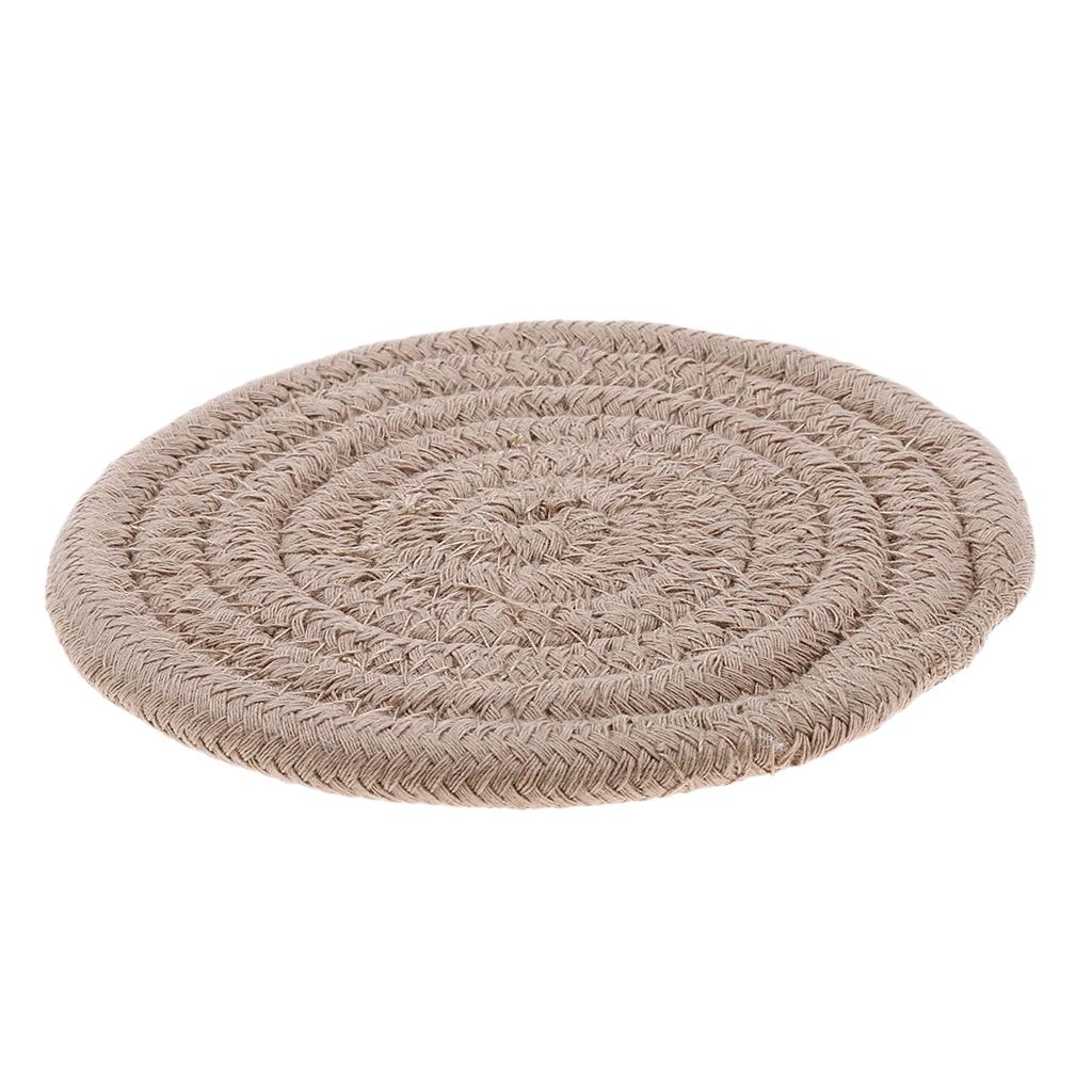 11cm Cotton Braided Round Table Placemat Heat Resistant Mat Beige