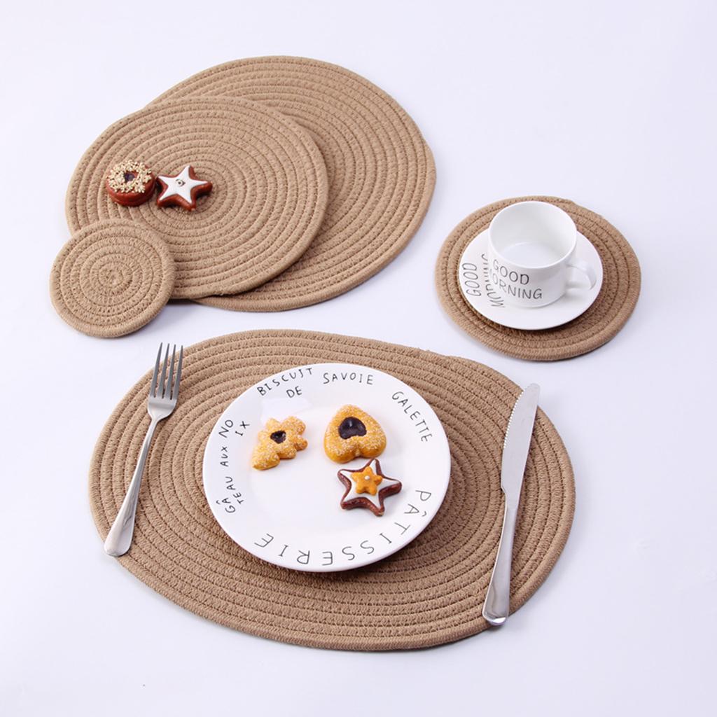 11cm Cotton Braided Round Table Placemat Heat Resistant Mat Beige