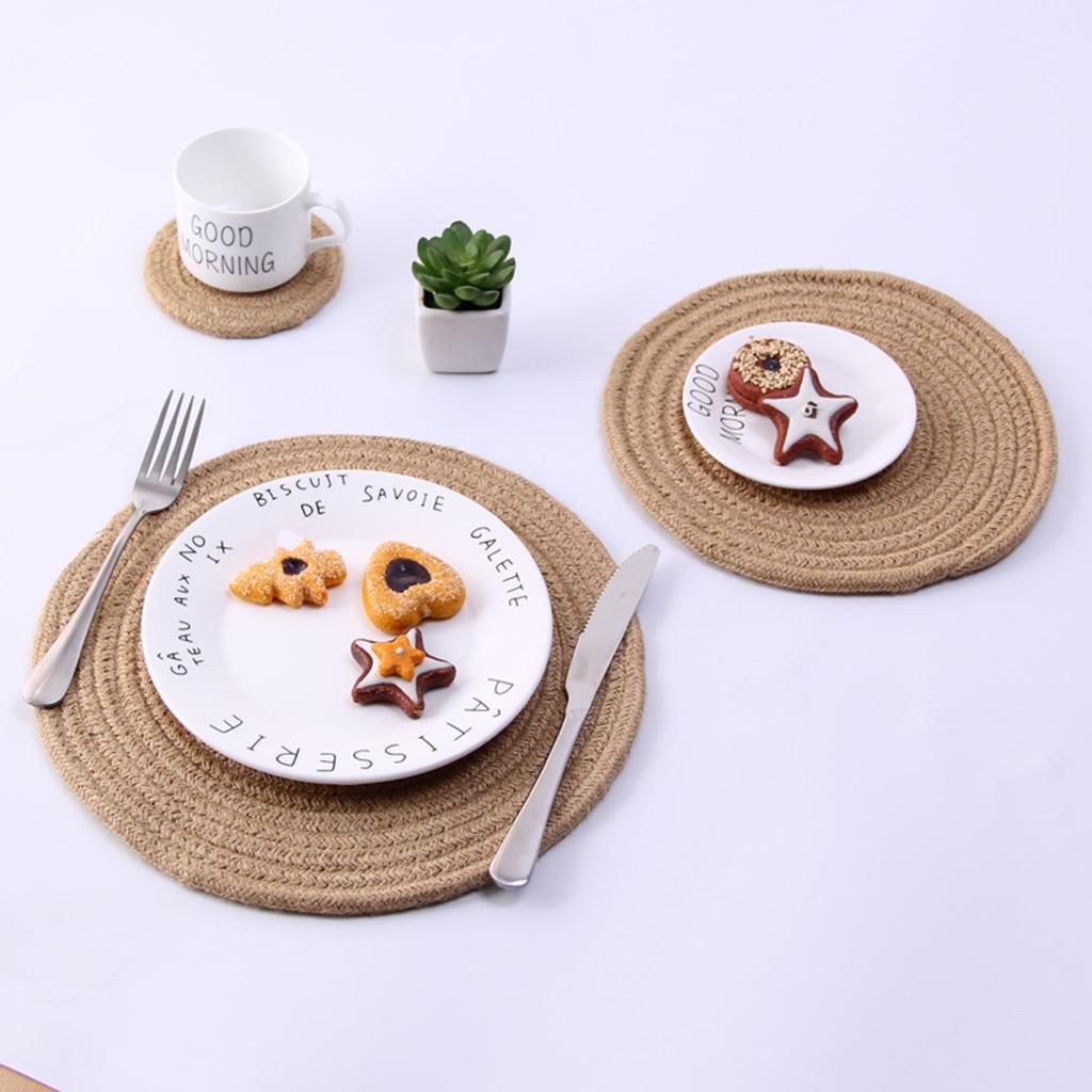 11cm Cotton Braided Round Table Placemat Heat Resistant Mat Beige