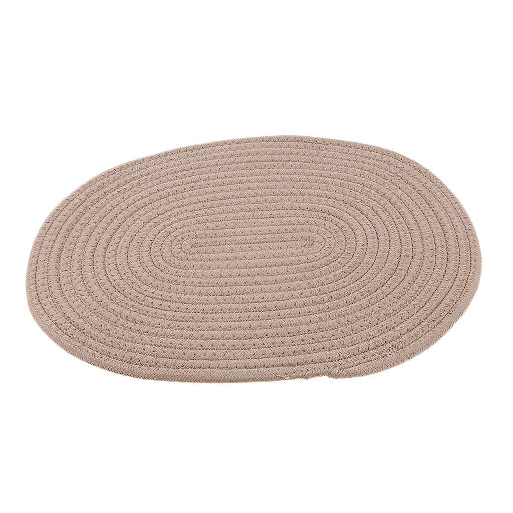 Oval Cotton Braided Table Placemats Non-Slip Coaster Table Mat Khaki 30x40cm