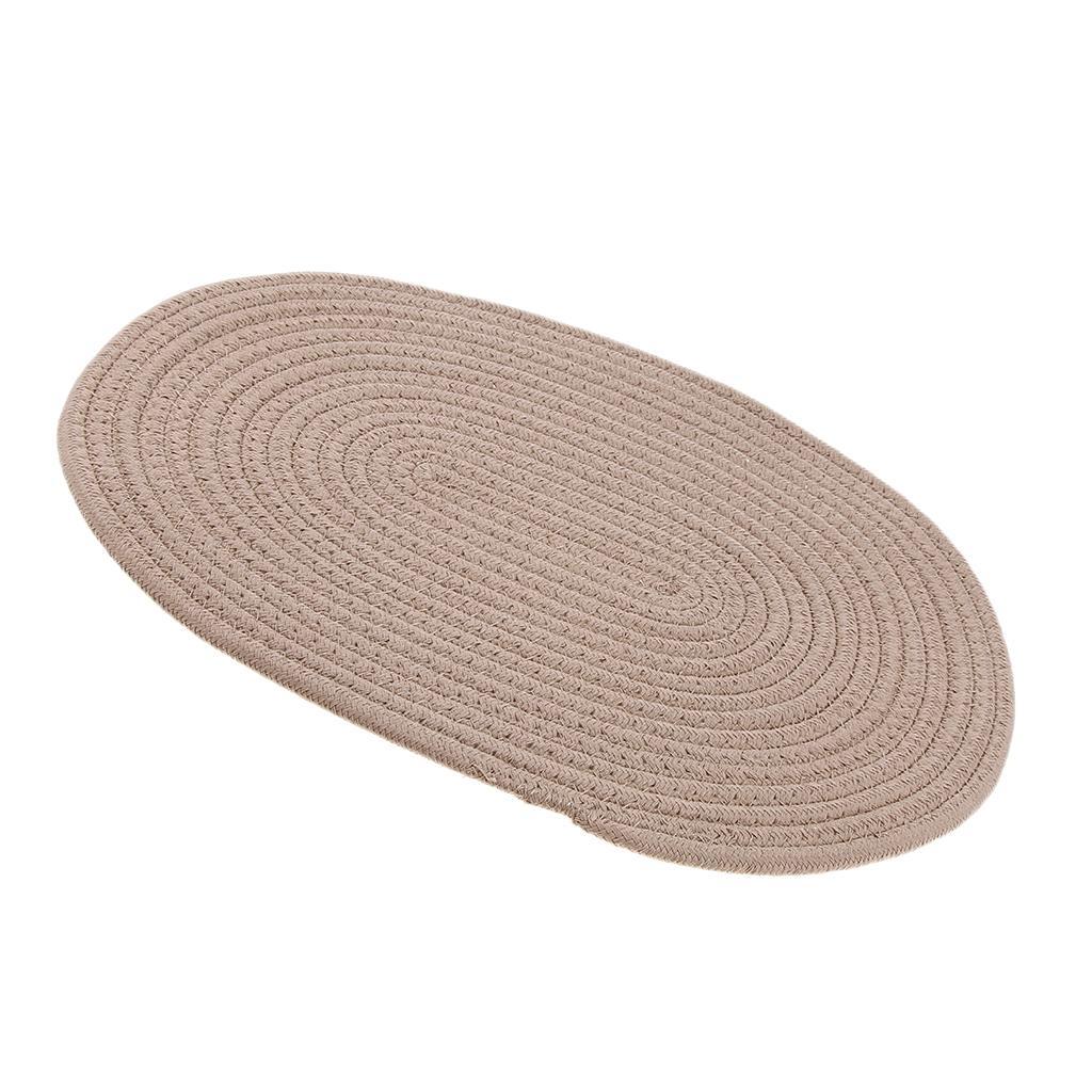 Oval Cotton Braided Table Placemats Non-Slip Coaster Table Mat Khaki 30x40cm