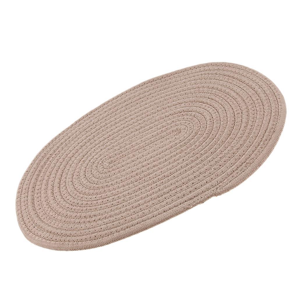 Oval Cotton Braided Table Placemats Non-Slip Coaster Table Mat Khaki 30x40cm