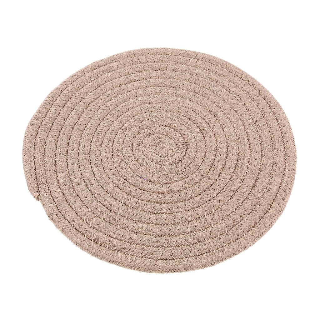 24cm Cotton Braided Round Table Placemat Thermal Insulation Mat Khaki