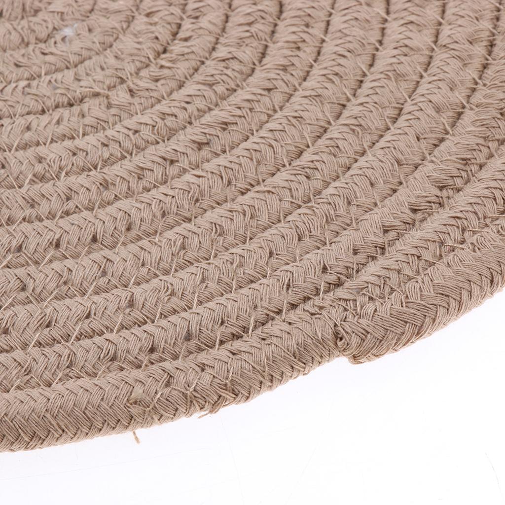 24cm Cotton Braided Round Table Placemat Thermal Insulation Mat Khaki