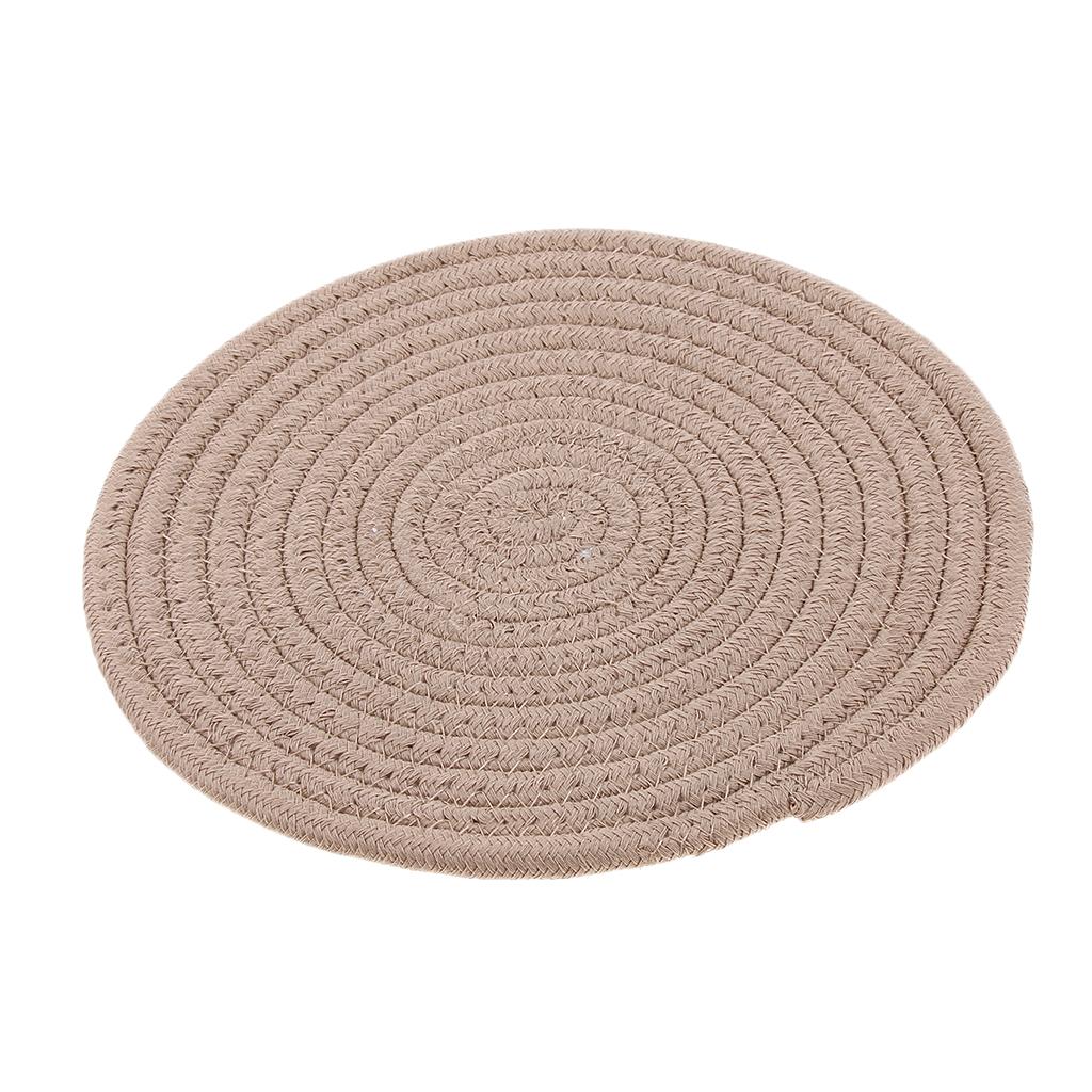 24cm Cotton Braided Round Table Placemat Thermal Insulation Mat Khaki