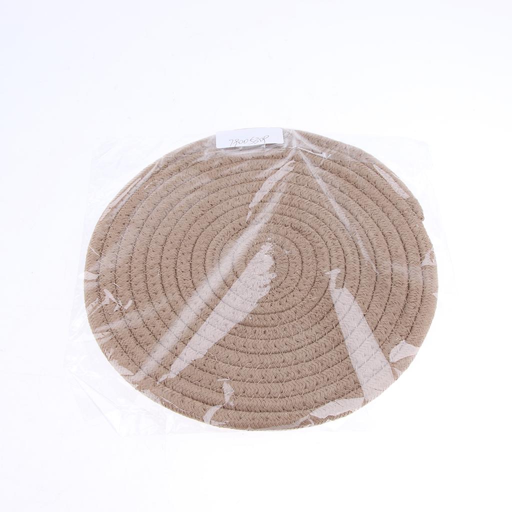 24cm Cotton Braided Round Table Placemat Thermal Insulation Mat Khaki