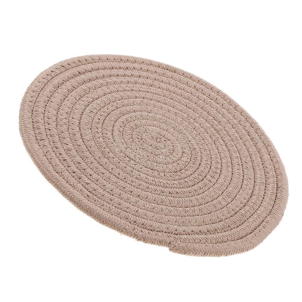 24cm Cotton Braided Round Table Placemat Thermal Insulation Mat Khaki