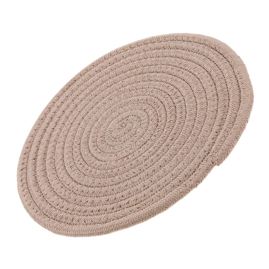 24cm Cotton Braided Round Table Placemat Thermal Insulation Mat Khaki