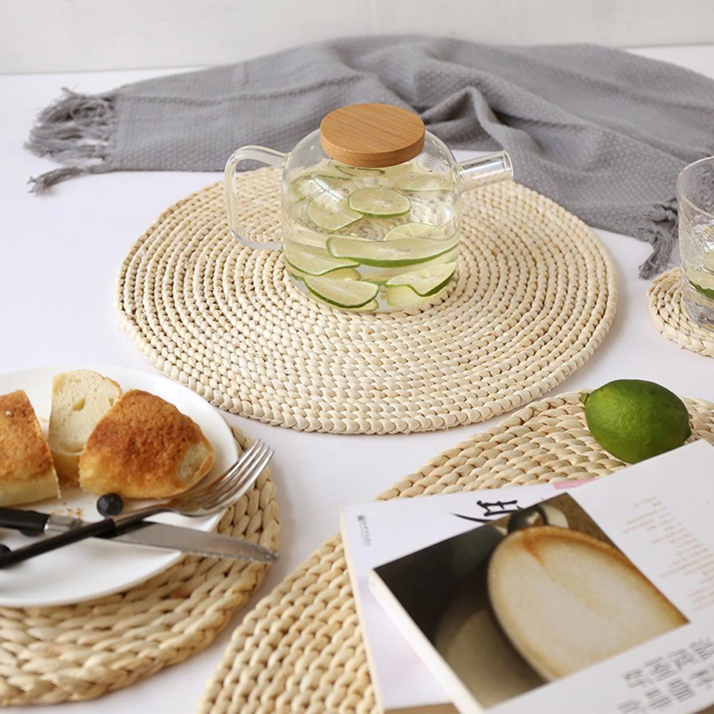 1Pcs Round Corn Peel Straw Weave Placemat Tablemat Dinner Mat Pad 11cm