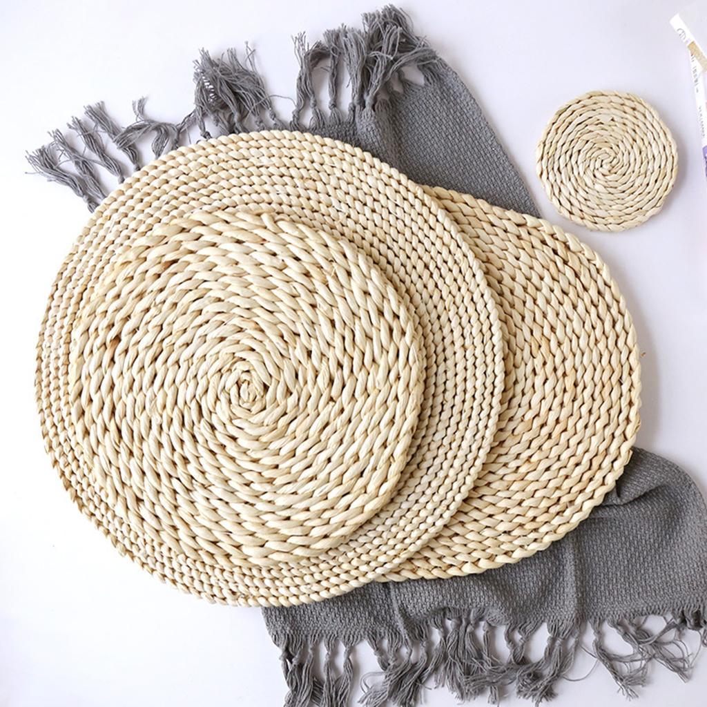 1Pcs Round Corn Peel Straw Weave Placemat Tablemat Dinner Mat Pad 11cm