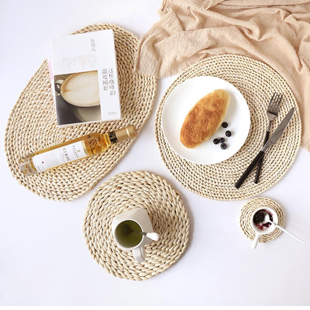 1Pcs Round Corn Peel Straw Weave Placemat Tablemat Dinner Mat Pad 11cm