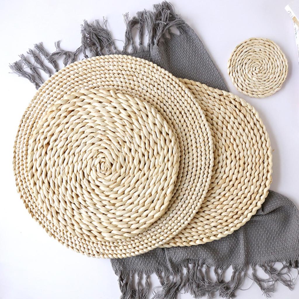 Round Corn Peel Straw Weave Placemat Tablemat Dinner Mat Pad Kitchen 45cm