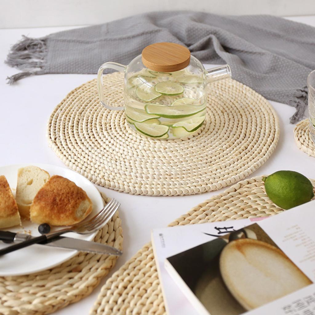 Round Corn Peel Straw Weave Placemat Tablemat Dinner Mat Pad Kitchen 45cm