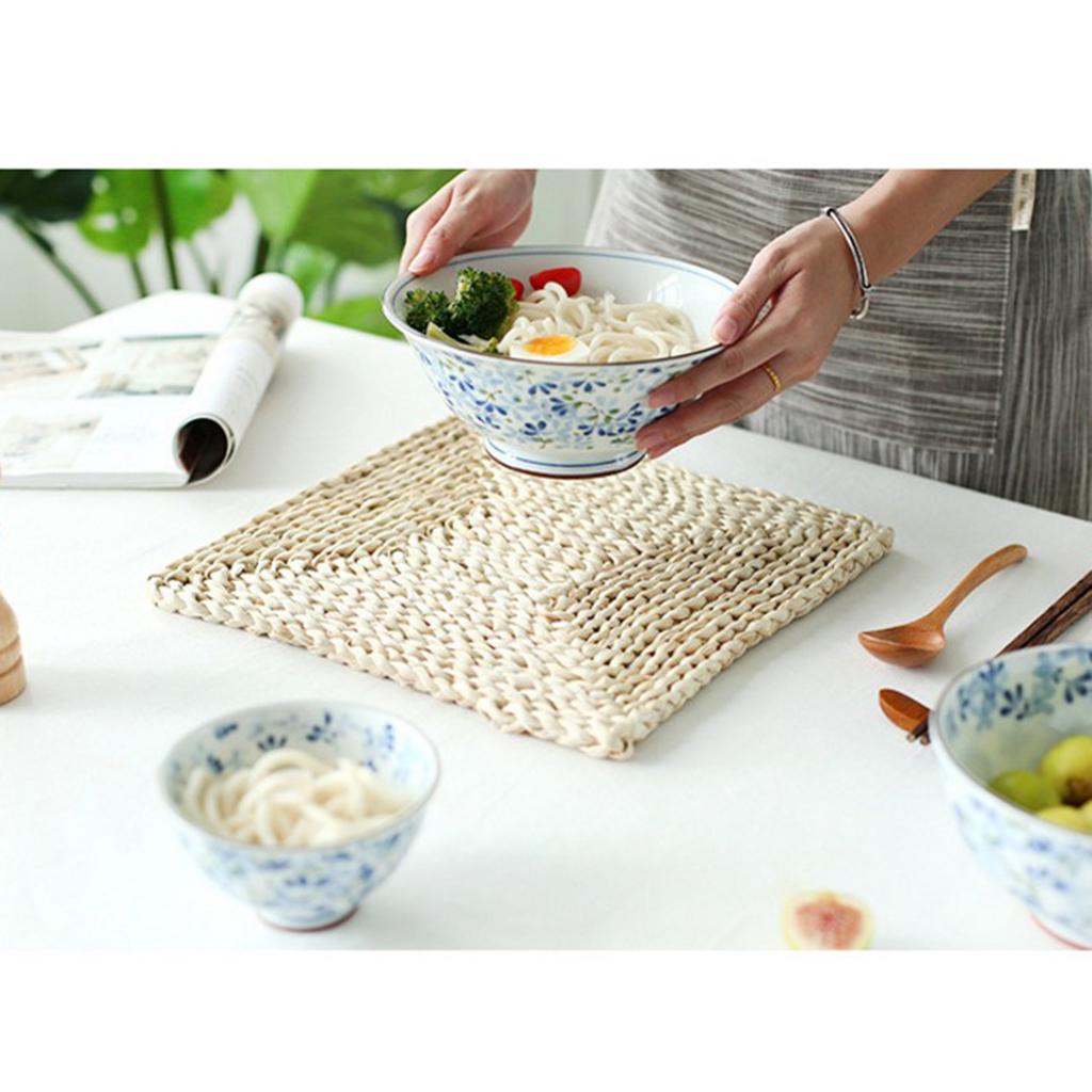 Corn Peel Straw Weave Square Table Placemat Handmade Table Mat 30x30cm