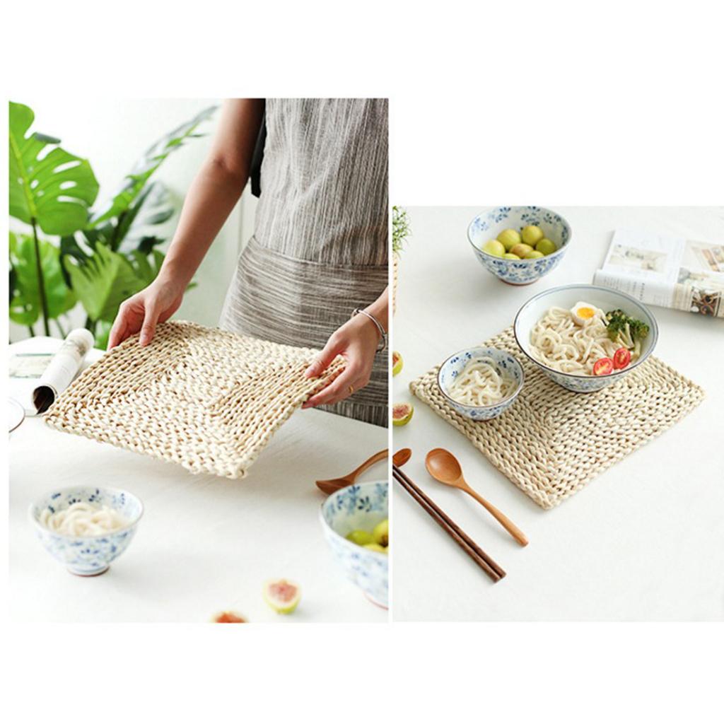 Corn Peel Straw Weave Square Table Placemat Handmade Table Mat 30x30cm